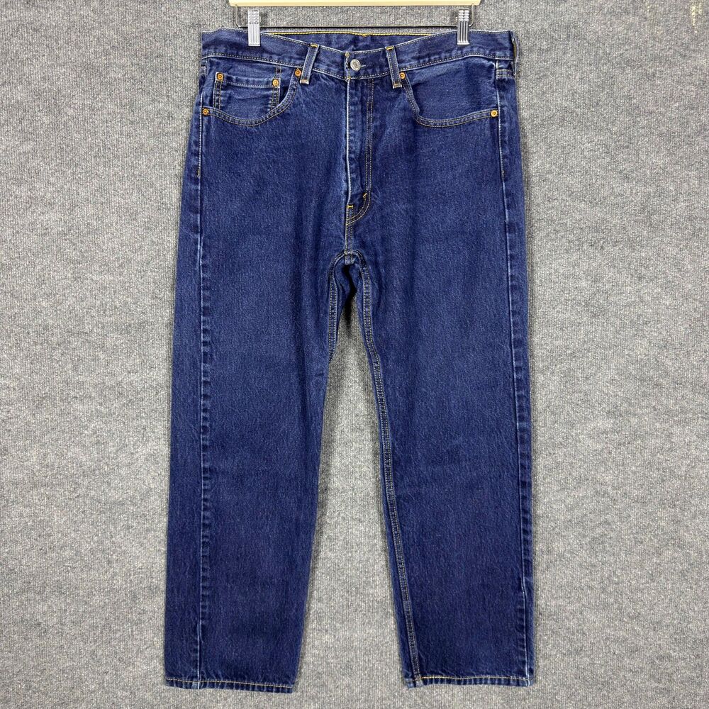 Levis 505 Men's Jeans 36x30(34x28) Regular Fit Straight Leg Dark Wash Blue Denim - Picture 2 of 14